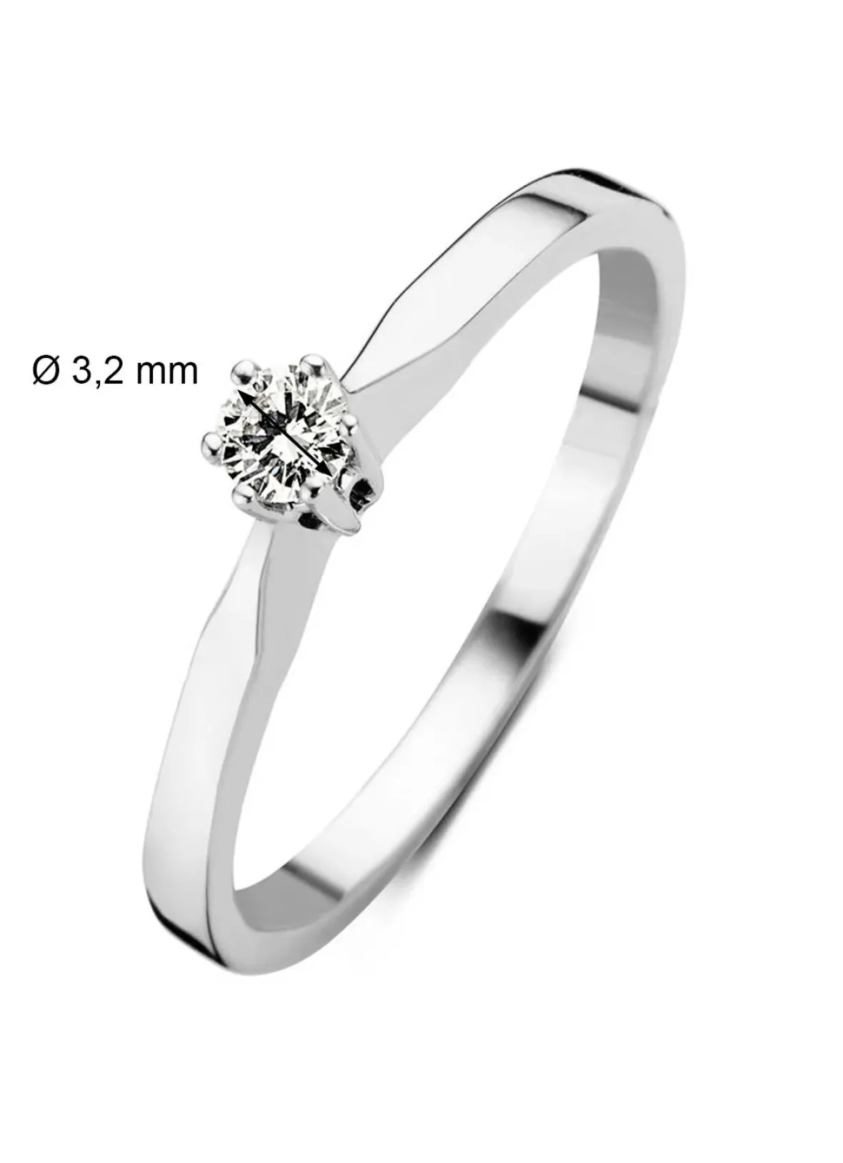 Diamond Point Solitair C|Solitair Classic<Witgouden solitairring, 0.13 ct diamant, Groeibriljant