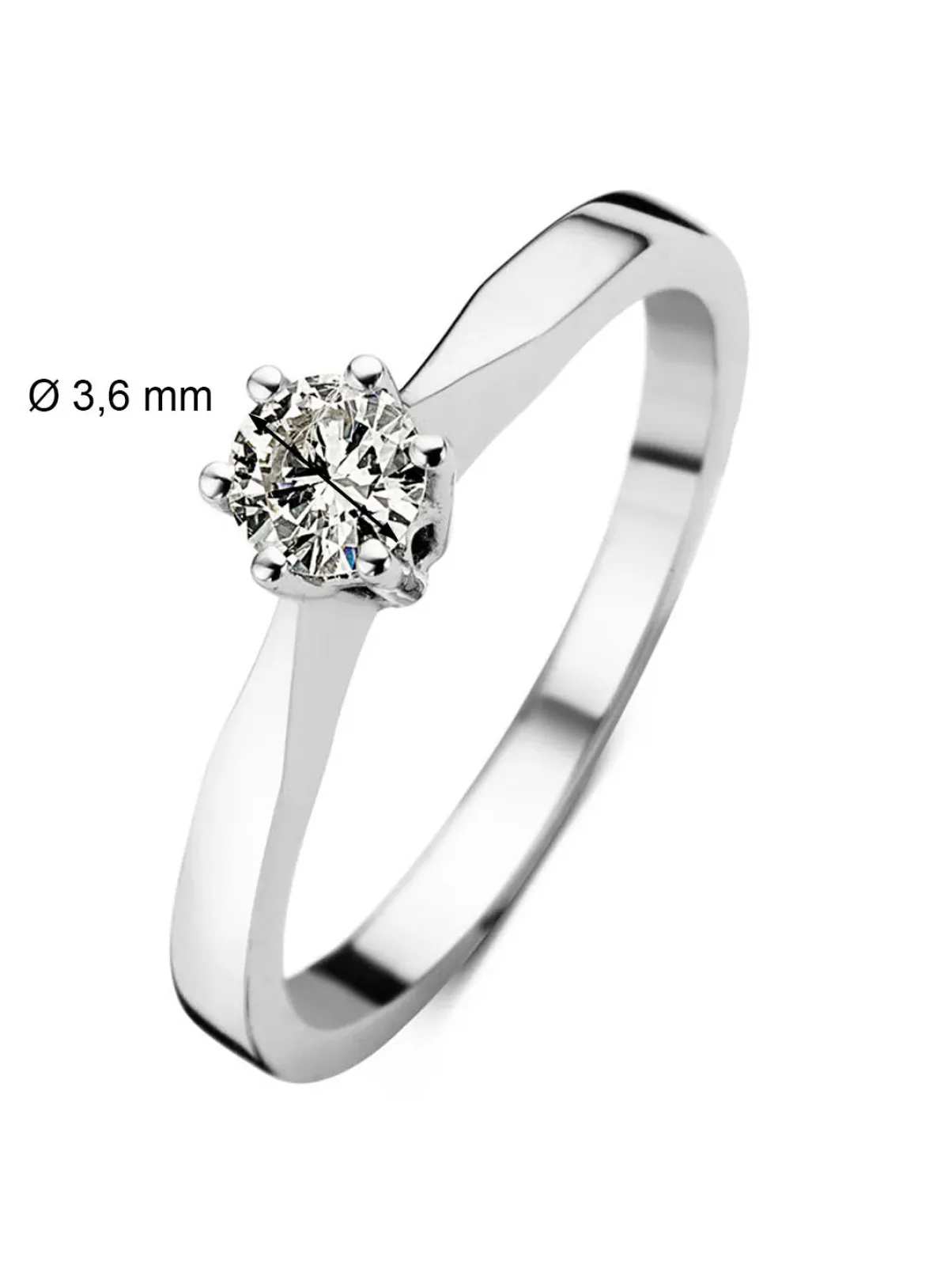 Diamond Point Solitair C|Solitair Classic<Witgouden solitairring, 0.16 ct diamant, Groeibriljant